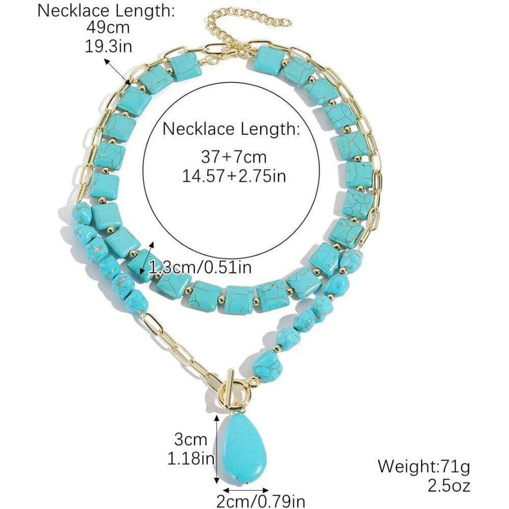Boho Turquoise Pendant Necklace - Chunky Beaded Design for Stylish Women - Picture 5 of 7